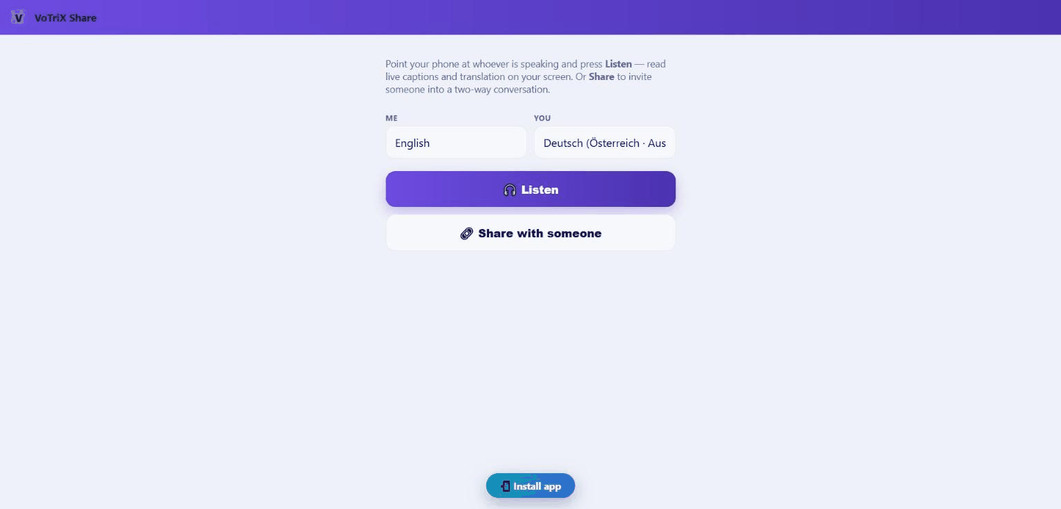VoTriX Share live captions and translation