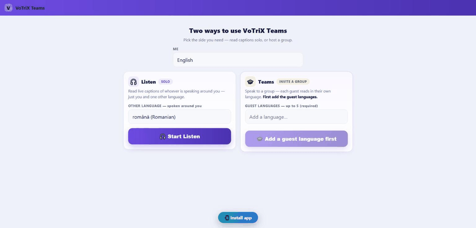 VoTriX Teams live meeting captions